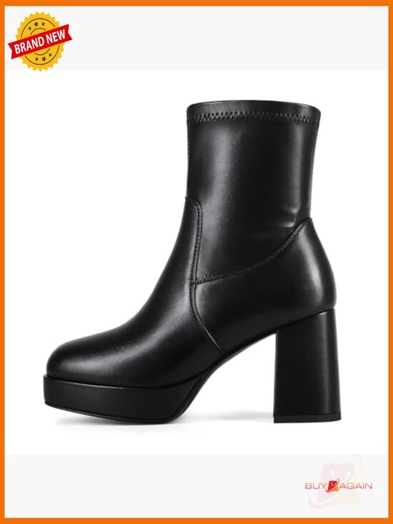 Amazon.com | Putu Platform Boots for Women,GoGo Boots,Square  Square Toe Platform Ankle Boots Stretch Fit Chunky Heel Booties